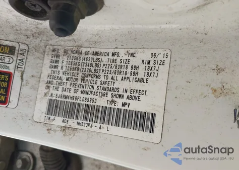 2015 Honda Cr-V Touring from USA, damaged, VIN 5J6RM4H98FL085953